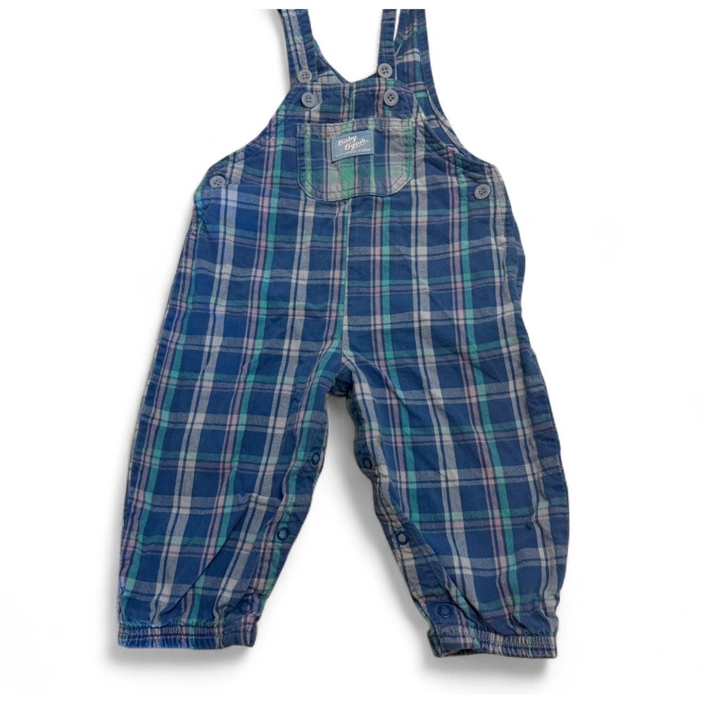 Vintage Baby B'gosh Plaid Overalls 18M Blue Green Cotton Romper USA